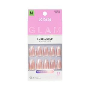KISS GLAM, Press On Nails, Nail glue included, ‘Dusk Mirage’, Beige, Medium Size, Coffin Shape, Includes 32 Nails, 2g Glue, 1 Manicure Stick, 1 Mini File