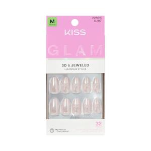 KISS GLAM, Press On Nails, Nail glue included, ‘Ripple’, Pink, Medium Size, Almond Shape, Includes 32 Nails, 2g Glue, 1 Manicure Stick, 1 Mini File