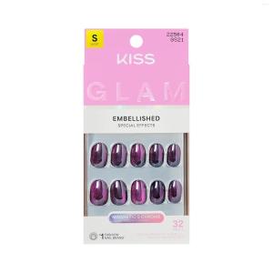 KISS GLAM, Press On Nails, Nail glue included, ‘Simple Joys’, Purple, Short Size, Round Shape, Includes 32 Nails, 2g Glue, 1 Manicure Stick, 1 Mini File