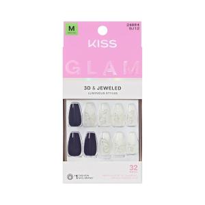 KISS GLAM, Press On Nails, Nail glue included, ‘Starry Serenade’, Blue, Medium Size, Coffin Shape, Includes 32 Nails, 2g Glue, 1 Manicure Stick, 1 Mini File