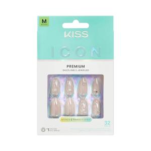 KISS ICON, Press On Nails, Nail glue included, ‘Terrific’, White, Medium Size, Almond Shape, Includes 32 Nails, 2g Glue, 2 Manicure Stick, 1 Mini File, 2 Prep Pads, 48 Adhesive tabs