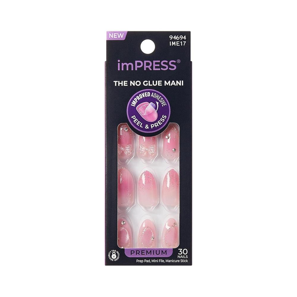 imageKISS imPRESS No Glue Mani Press On Nails Design Venus Pink Medium Size Almond Shape Includes 30 Nails Prep Pad Instructions Sheet 1 Manicure Stick 1 Mini File