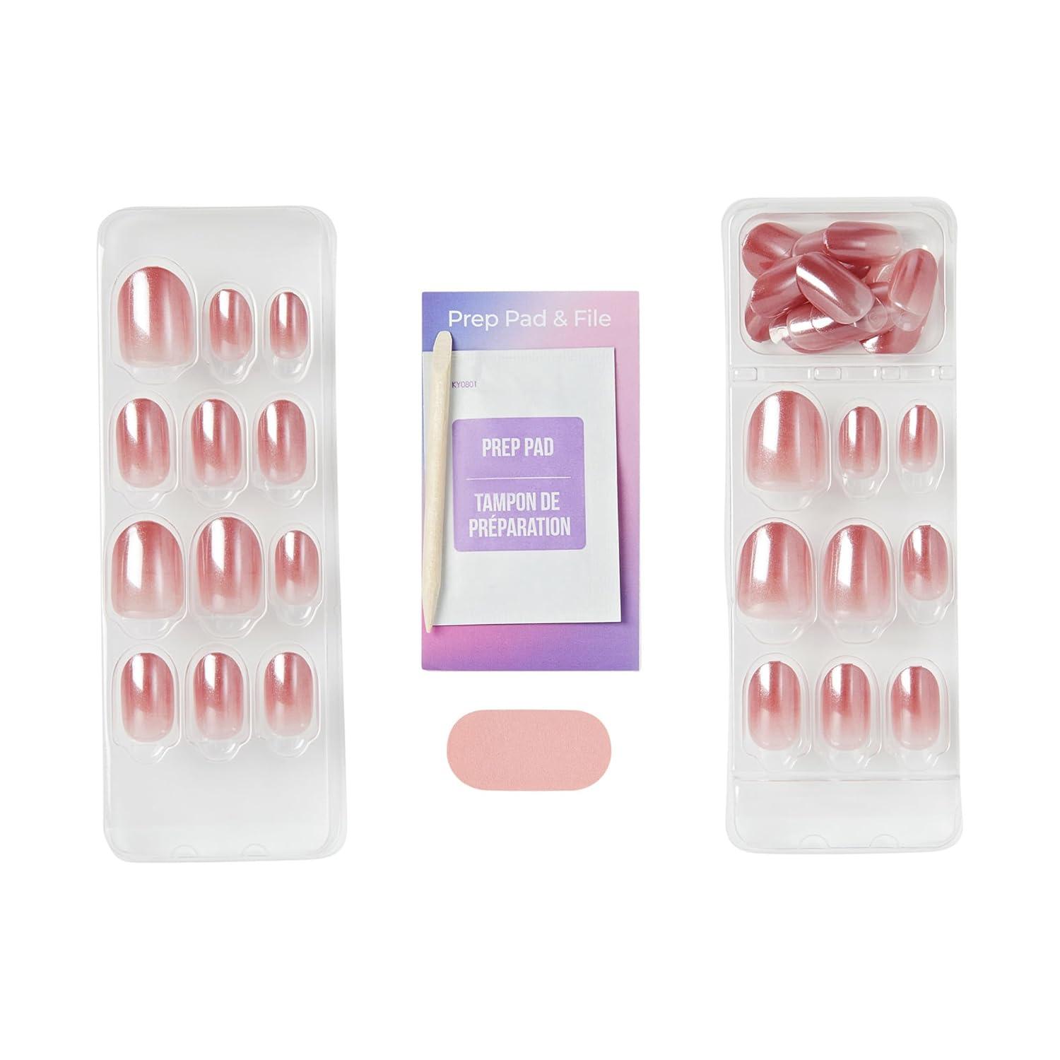 imageKISS imPRESS No Glue Mani Press On Nails ColorFX Boundless Pink Short Size Oval Shape Includes 30 Nails Prep Pad Instructions Sheet 1 Manicure Stick 1 Mini File