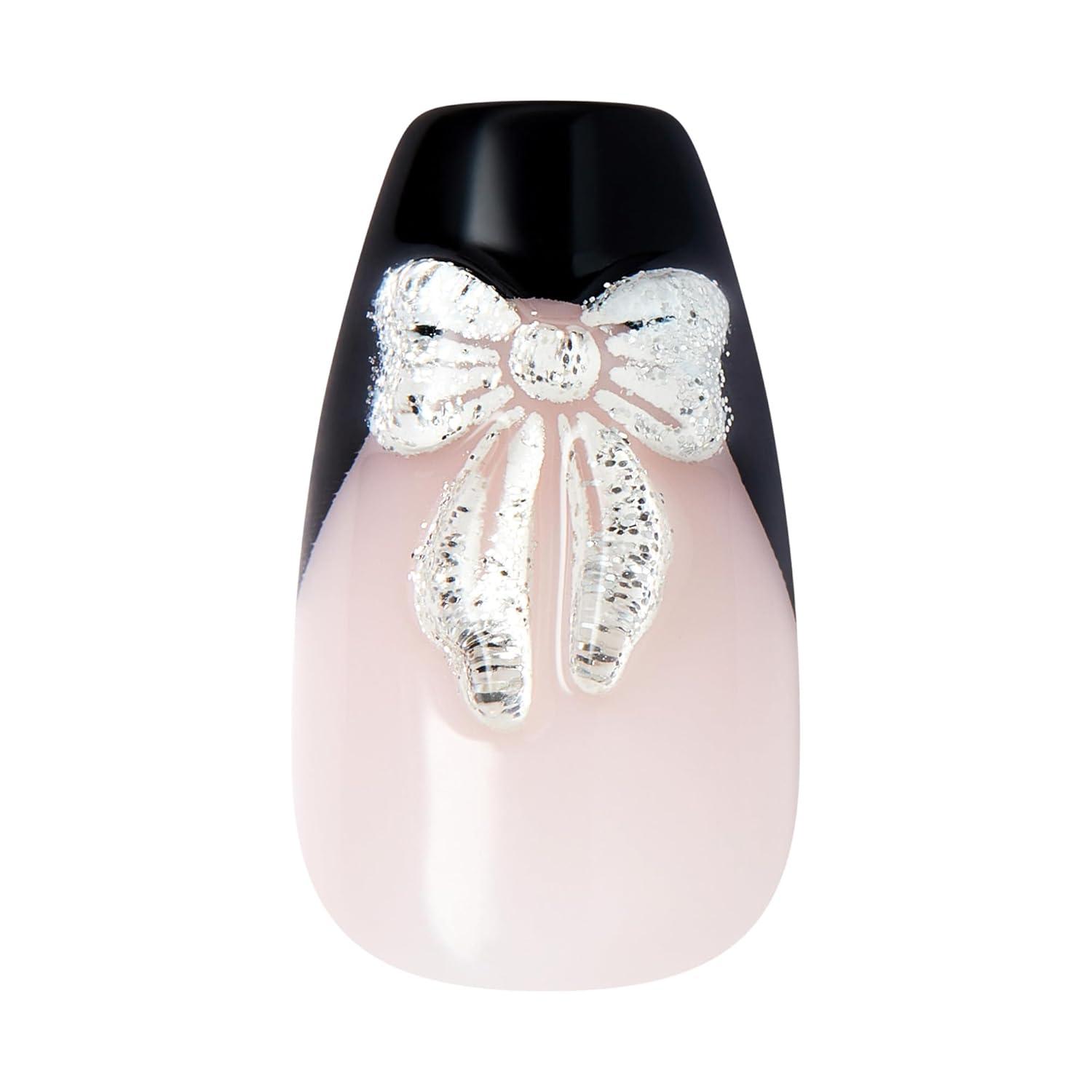 imageKISS imPRESS No Glue Mani Press On Nails Design By the river Black Medium Size Coffin Shape Includes 30 Nails Prep Pad Instructions Sheet 1 Manicure Stick 1 Mini File