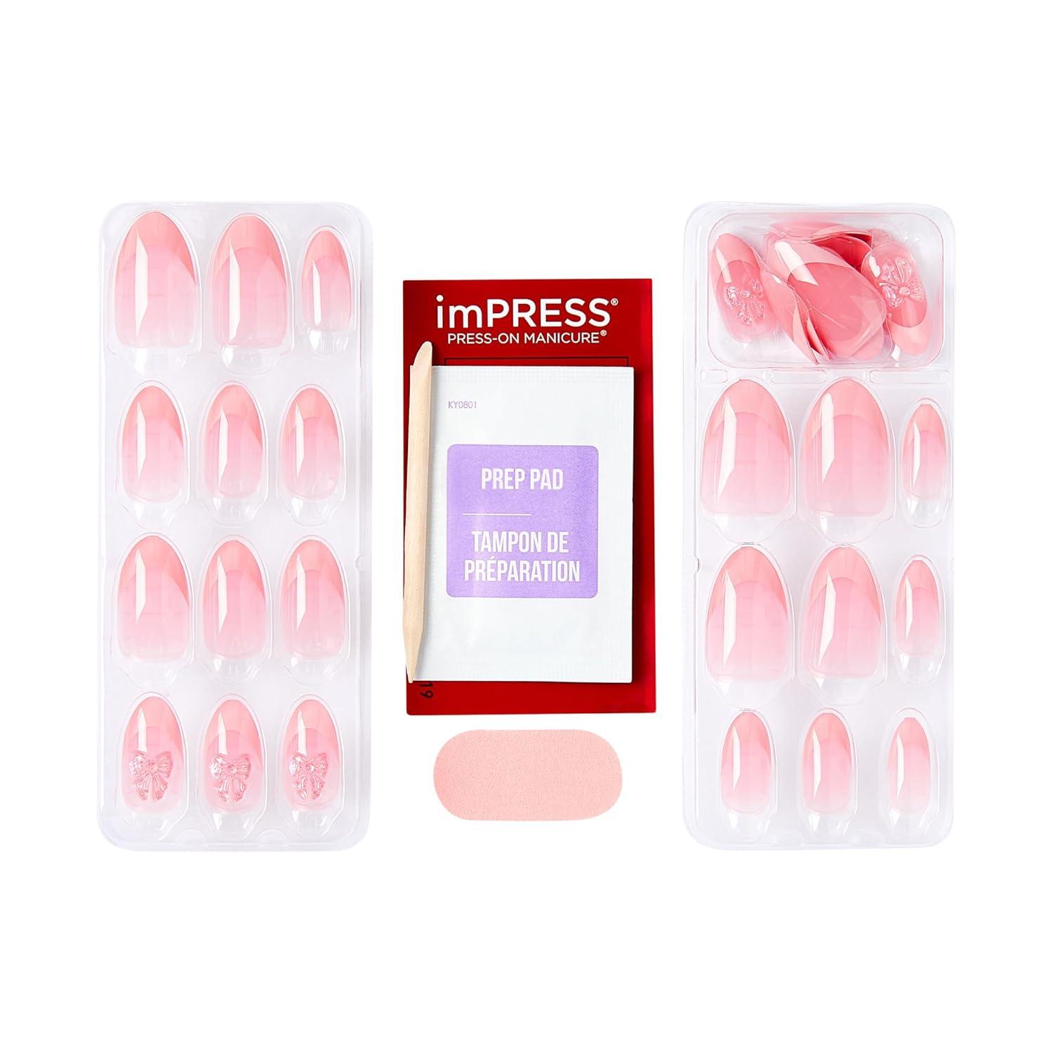 imageKISS imPRESS No Glue Mani Press On Nails Design Glow Muse Pink Medium Size Coffin Shape Includes 30 Nails Prep Pad Instructions Sheet 1 Manicure Stick 1 Mini File