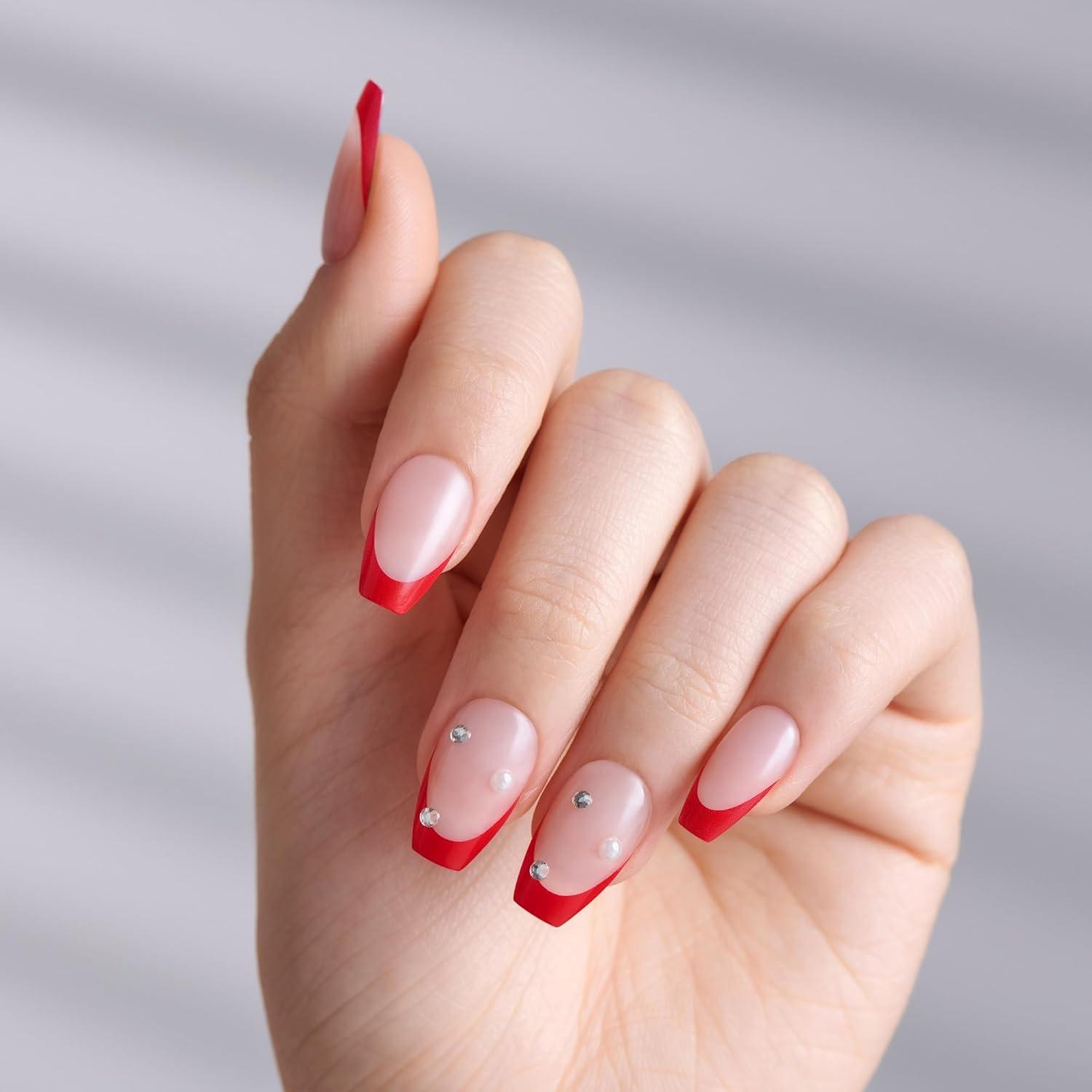 imageKISS imPRESS No Glue Mani Press On Nails Design Happy World Red Medium Size Coffin Shape Includes 30 Nails Prep Pad Instructions Sheet 1 Manicure Stick 1 Mini File