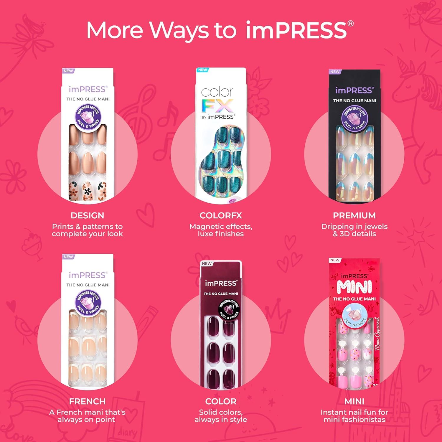 imageKISS imPRESS No Glue Mani Press On Nails Mini Unicorn Dream Multicolor Kids Size Squoval Shape Includes 26 Nails 4 Sticker Sheets 1 Mini File