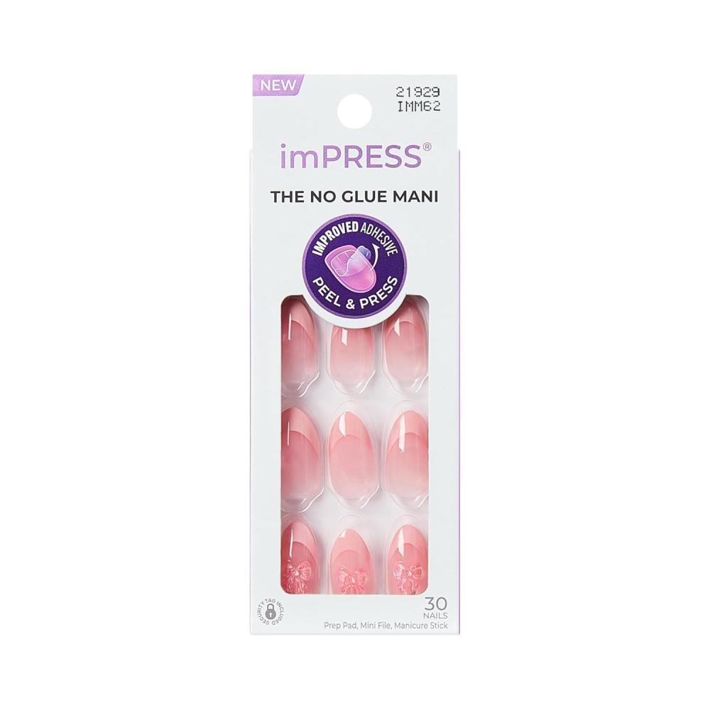 imageKISS imPRESS No Glue Mani Press On Nails Design Glow Muse Pink Medium Size Coffin Shape Includes 30 Nails Prep Pad Instructions Sheet 1 Manicure Stick 1 Mini File