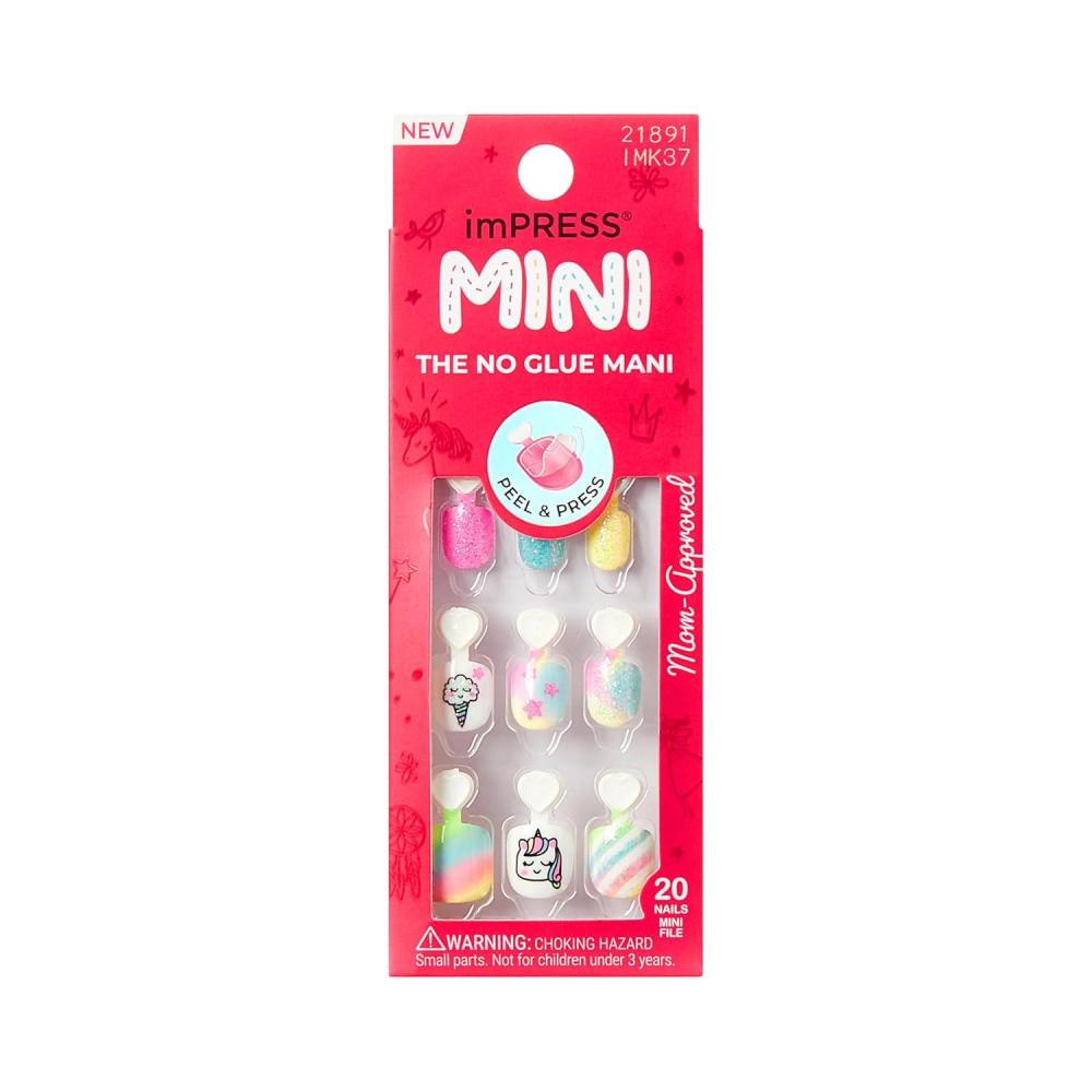 imageKISS imPRESS No Glue Mani Press On Nails Mini Berry Best Multicolor Kids Size Squoval Shape Includes 20 Nails 1 Mini File