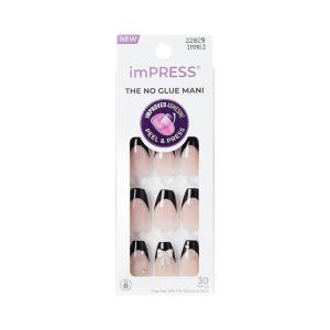 KISS imPRESS No Glue Mani Press On Nails, Design, ‘By the river’, Black, Medium Size, Coffin Shape, Includes 30 Nails, Prep Pad, Instructions Sheet, 1 Manicure Stick, 1 Mini File