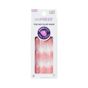 KISS imPRESS No Glue Mani Press On Nails, Design, ‘Glow Muse’, Pink, Medium Size, Coffin Shape, Includes 30 Nails, Prep Pad, Instructions Sheet, 1 Manicure Stick, 1 Mini File