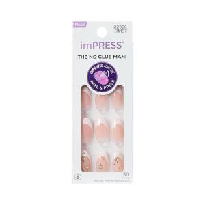 KISS imPRESS No Glue Mani Press On Nails, Design, ‘Star player’, White, Medium Size, Almond Shape, Includes 30 Nails, Prep Pad, Instructions Sheet, 1 Manicure Stick, 1 Mini File
