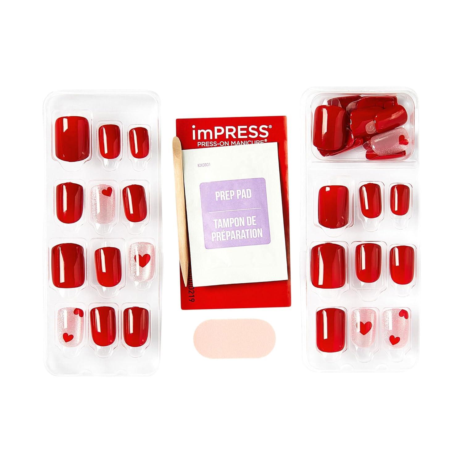 imageKISS imPRESS No Glue Mani Press On Nails Design good 4 you Pink Short Size Squoval Shape Includes 30 Nails Prep Pad Instructions Sheet 1 Manicure Stick 1 Mini File