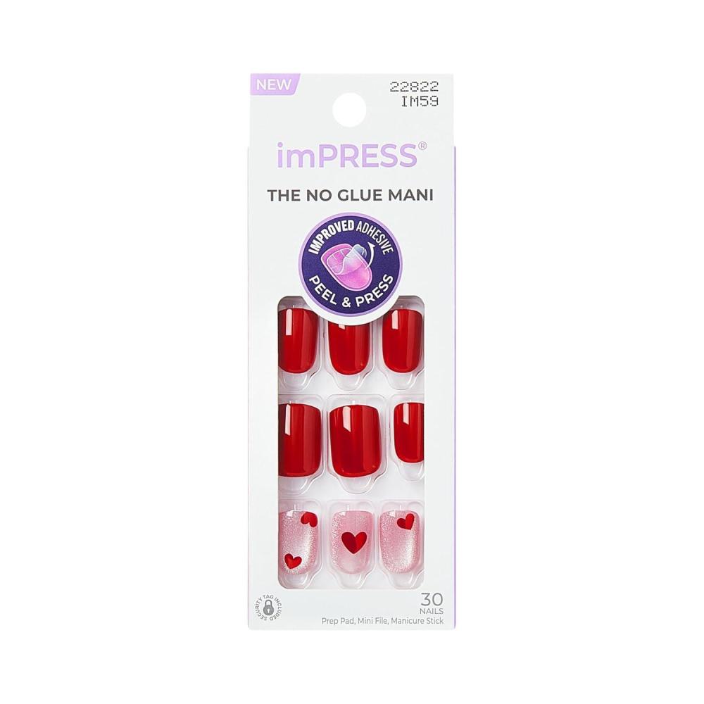 imageKISS imPRESS No Glue Mani Press On Nails Design good 4 you Pink Short Size Squoval Shape Includes 30 Nails Prep Pad Instructions Sheet 1 Manicure Stick 1 Mini File