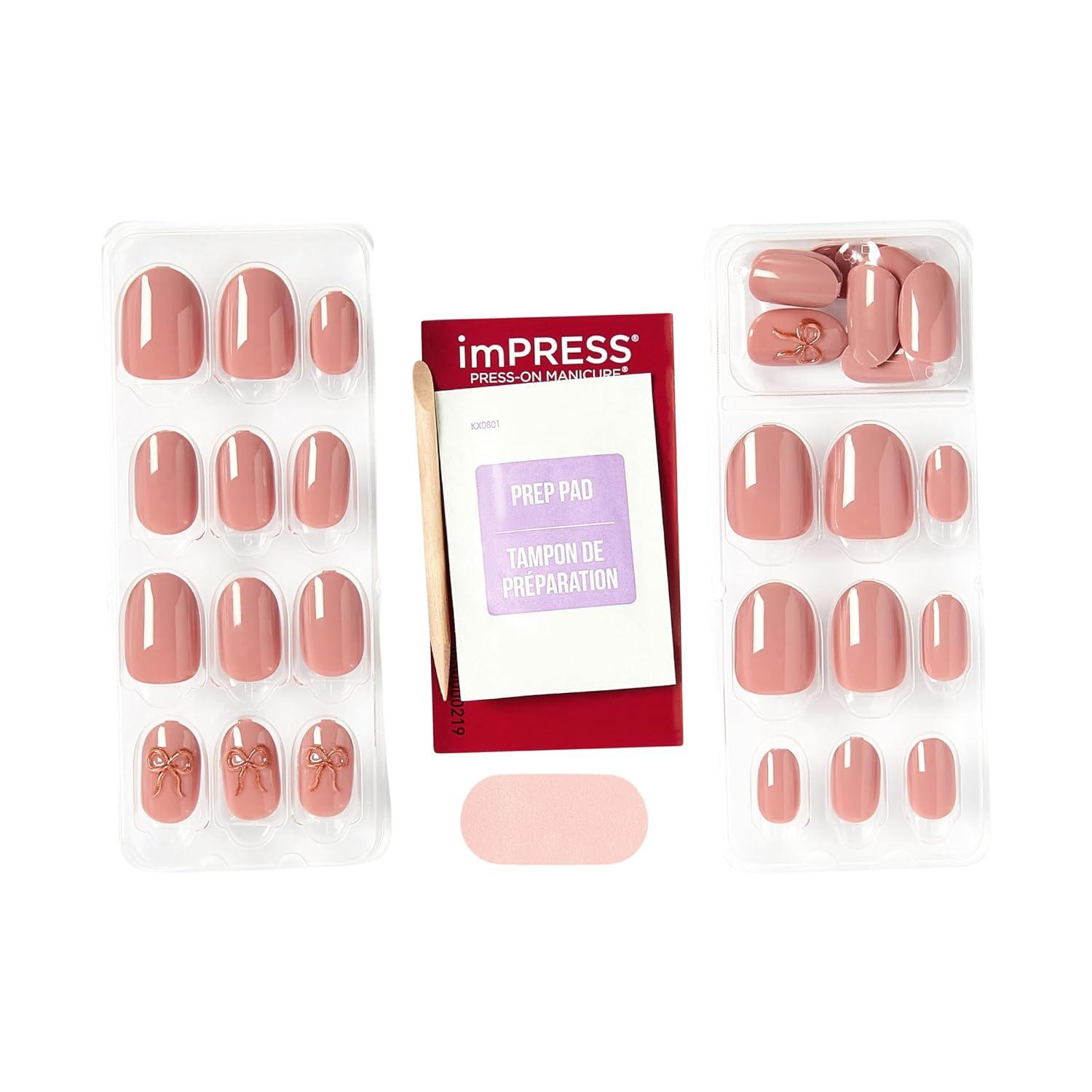 imageKISS imPRESS No Glue Mani Press On Nails Design Close to you Pink Short Size Oval Shape Includes 30 Nails Prep Pad Instructions Sheet 1 Manicure Stick 1 Mini File