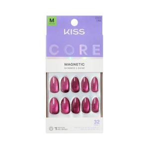 KISS CORE Magnetic Press On Nails Almond, Glittering, Purple, Medium, 32 Count