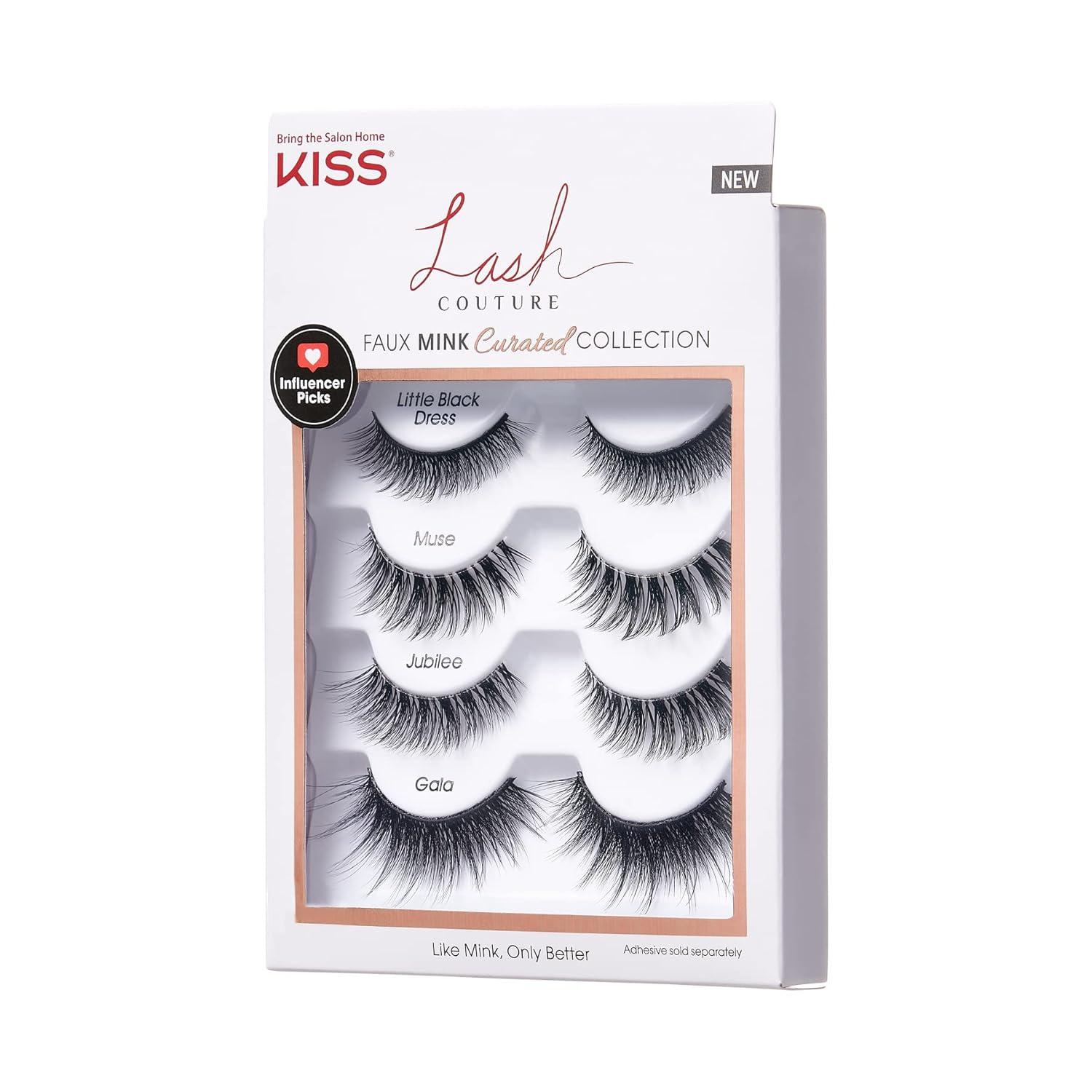 imageKISS Lash Couture Faux Mink False Eyelashes Multipack Celebrity Favorite Wispy Effect Volume amp Curl Lash Extensions Look Crisscross Pattern Reusable Cruelty Free Contact Lens Friendly 4PairMink Variety