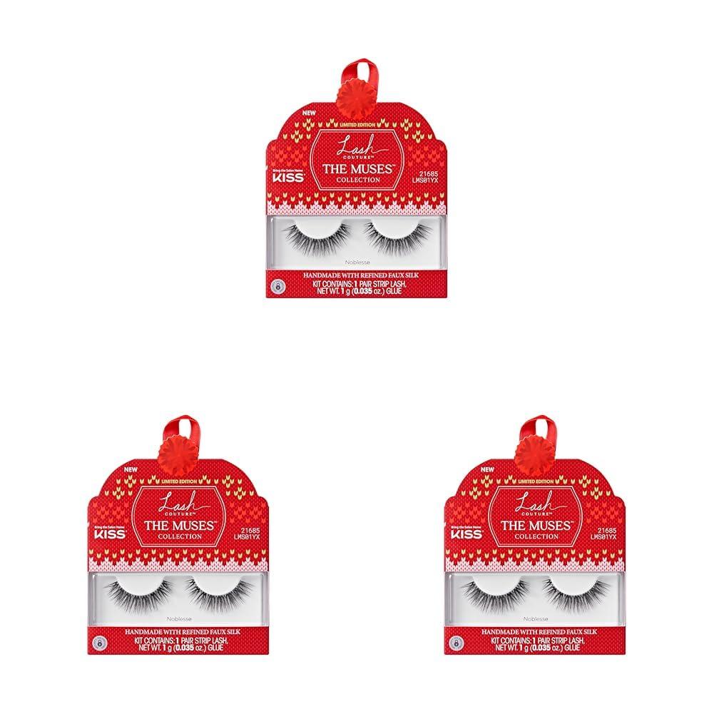imageKISS Lash Couture The Muses Holiday False Eyelashes Noblesse 12mm Tapered Ends Wispy Faux Silk Finish Vegan CrueltyFree Lightweight 1 Pair Lash Glue NET WT 1g 0035 ozNoBlesse