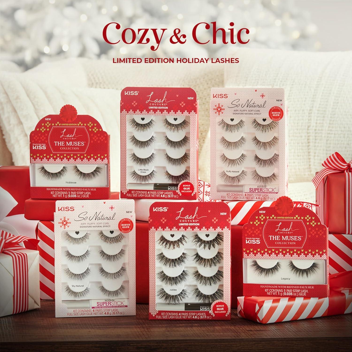 imageKISS Lash Couture The Muses Holiday False Eyelashes Noblesse 12mm Tapered Ends Wispy Faux Silk Finish Vegan CrueltyFree Lightweight 1 Pair Lash Glue NET WT 1g 0035 ozNoBlesse