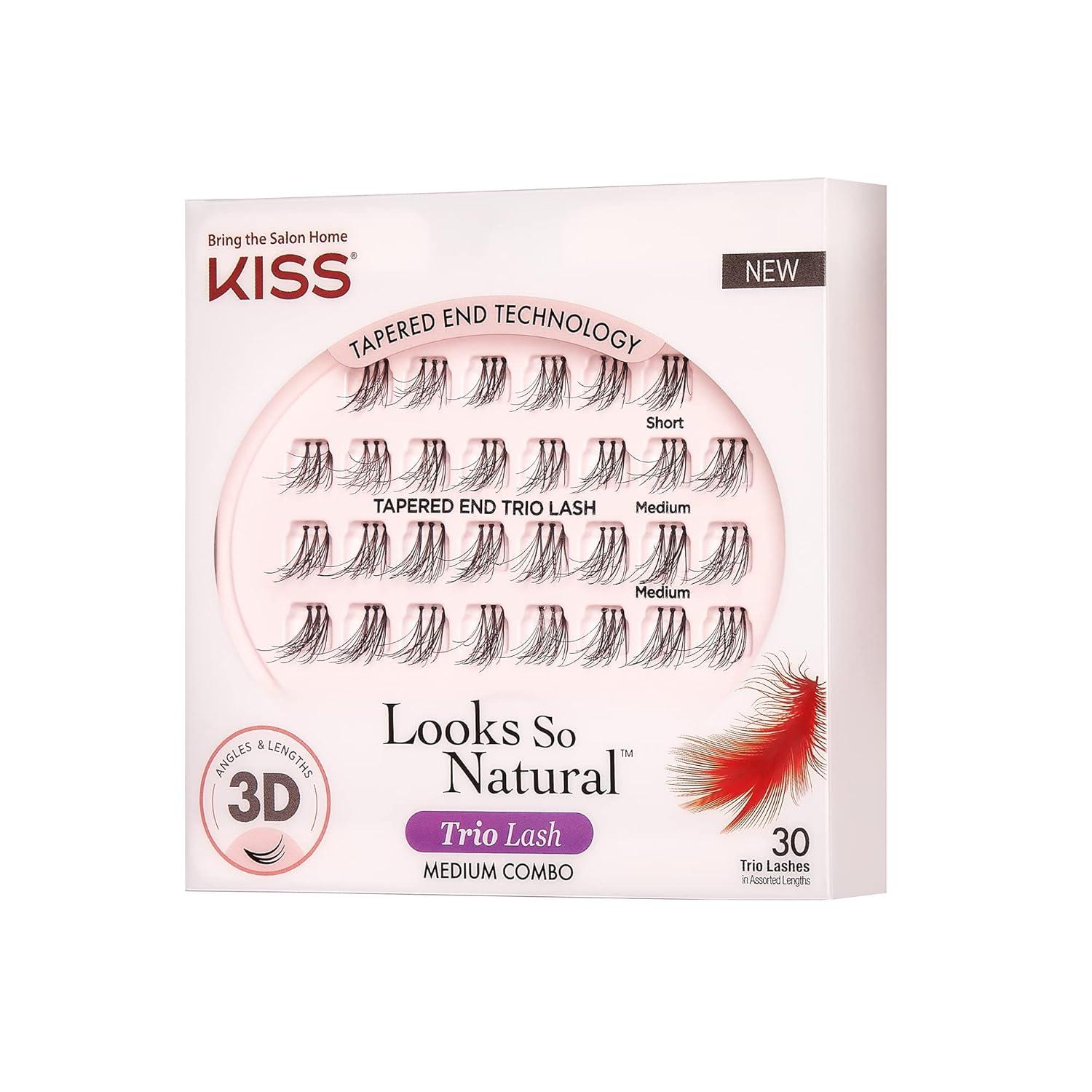imageKISS Looks So Natural Trio Lash Medium Combo Pack with 30 Short amp Medium Lengths Falscara Remover for Lash Adhesive amp False Eyelash Wisps Includes 1 Bottle of Lash Remover Net Wt 50 ml