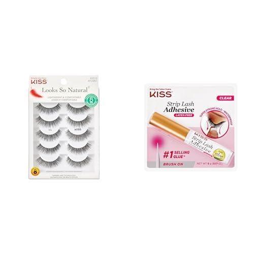 imageKISS Bundle of False Eyelashes 5 Pairs 12 mm Shy Style Clear Strip Lash Adhesive 24hr Wear Cruelty Free Latex Free Black Synthetic Hair