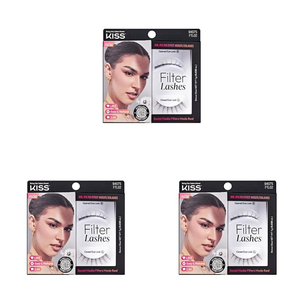 imageKISS Filter Lashes AIInspired Spiky False Eyelashes 1 Pair Medium 1012mm Wispy 3D Volume Natural Look Lash Glue Included LASHES II xoJourdan Pack of 3