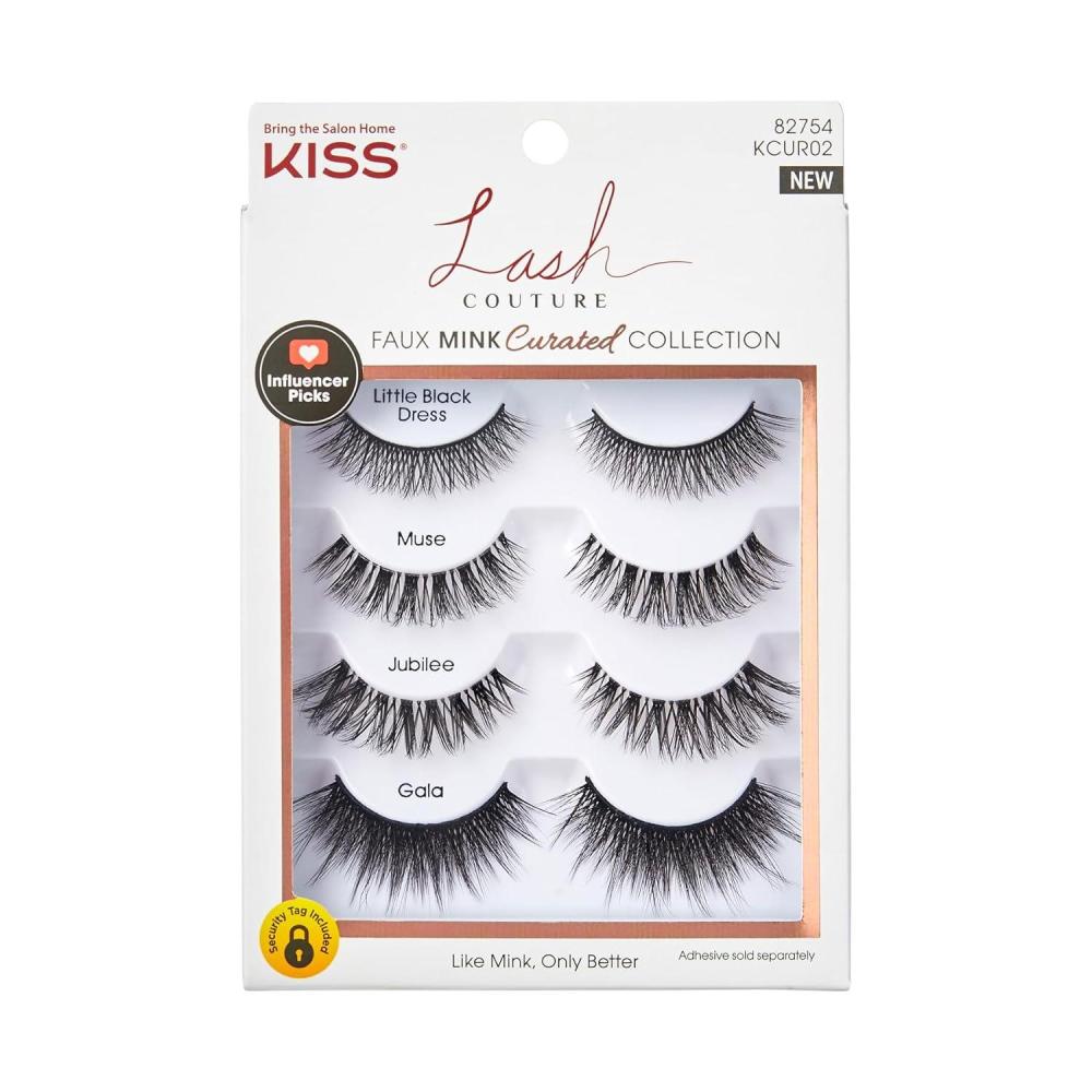 imageKISS Lash Couture Faux Mink False Eyelashes Multipack Celebrity Favorite Wispy Effect Volume amp Curl Lash Extensions Look Crisscross Pattern Reusable Cruelty Free Contact Lens Friendly 4PairMink Variety