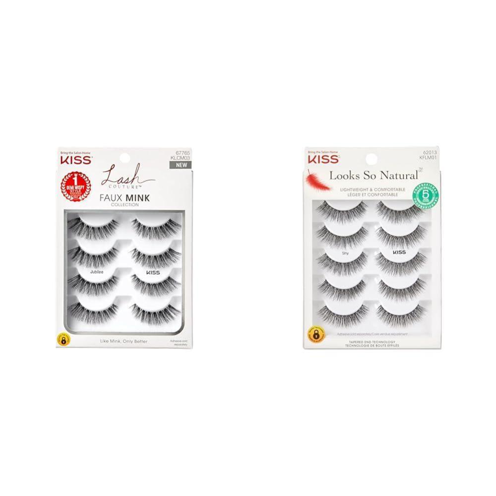 imageKISS Lash Couture Jubilee 4Pack 10 mm amp Looks So Natural Shy 5Pack 12 mm False Eyelashes