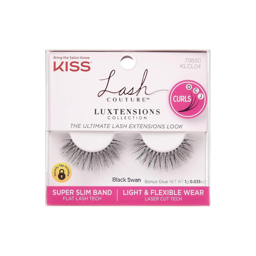 imageKISS Lash Couture LuXtensions Collection False Eyelashes Flat Lash Technology Super Slim Lash Band Real Lash Extension Fibers Reusable Style Black Swan 12mm 1 Pair Strip Lashes1 Count Pack of 1