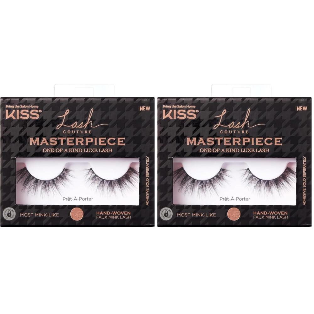 imageKISS Lash Couture Masterpiece HandWoven Faux Mink False Eyelashes Style PrtPorter 12mm Easy to Apply Reusable Vegan Cruelty Free 1 Pair Strip Lashes Pack of 2PrtPorter