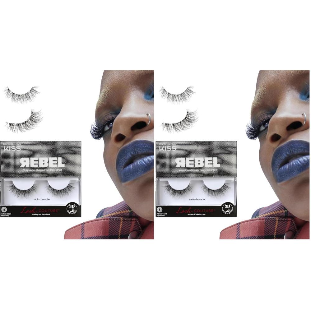 imageKISS Lash Couture Rebel Collection False Eyelashes Downtown Girl 14 mm Includes 1 Pair Of Lash Contact Lens Friendly Easy to Apply Reusable Strip Lashes Pack of 21 pair Pack of 2