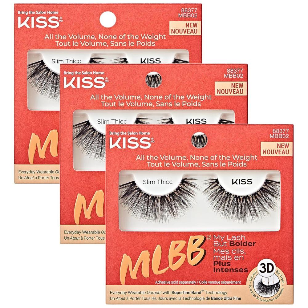 imageKISS My Lash But Bolder 3D Volume False Eyelashes Slim Thicc Black Comfortable Voluminous NaturalLooking Faux Mink Vegan Fuller 3D Lashes Superfine Knotless Fluffy amp Soft 1 PairSlim Thicc
