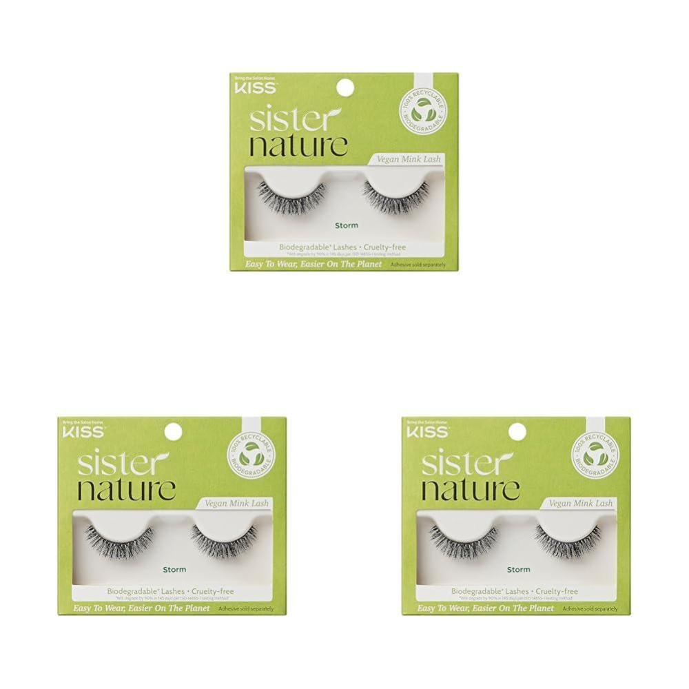 imageKISS Sister Nature Vegan False Eyelashes Ivy 14 mm Includes 1 Pair Of Lash Contact Lens Friendly Easy to Apply Reusable Strip Lashes Pack of 31 pair Pack of 3