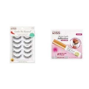 KISS Bundle of False Eyelashes, 5 Pairs, 12 mm, Shy Style, Clear Strip Lash Adhesive, 24hr Wear, Cruelty Free, Latex Free, Black, Synthetic Hair