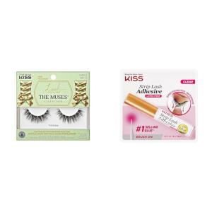 KISS Lash Couture The Muses Noblesse’ 12mm Faux Silk False Eyelashes & KISS Strip Lash Adhesive Kit, Clear Glue with Aloe