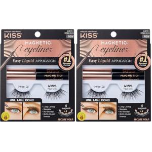 KISS Magnetic False Eyelashes and Eyeliner, ‘Entice’, 12mm, Easy to Apply, Reusable, No Glue, Flexiband Technology, Precision Felt Tip, Fortified Formula, 1 Pair Strip Lashes (Pack of 2)(3 Count (Pack of 2))