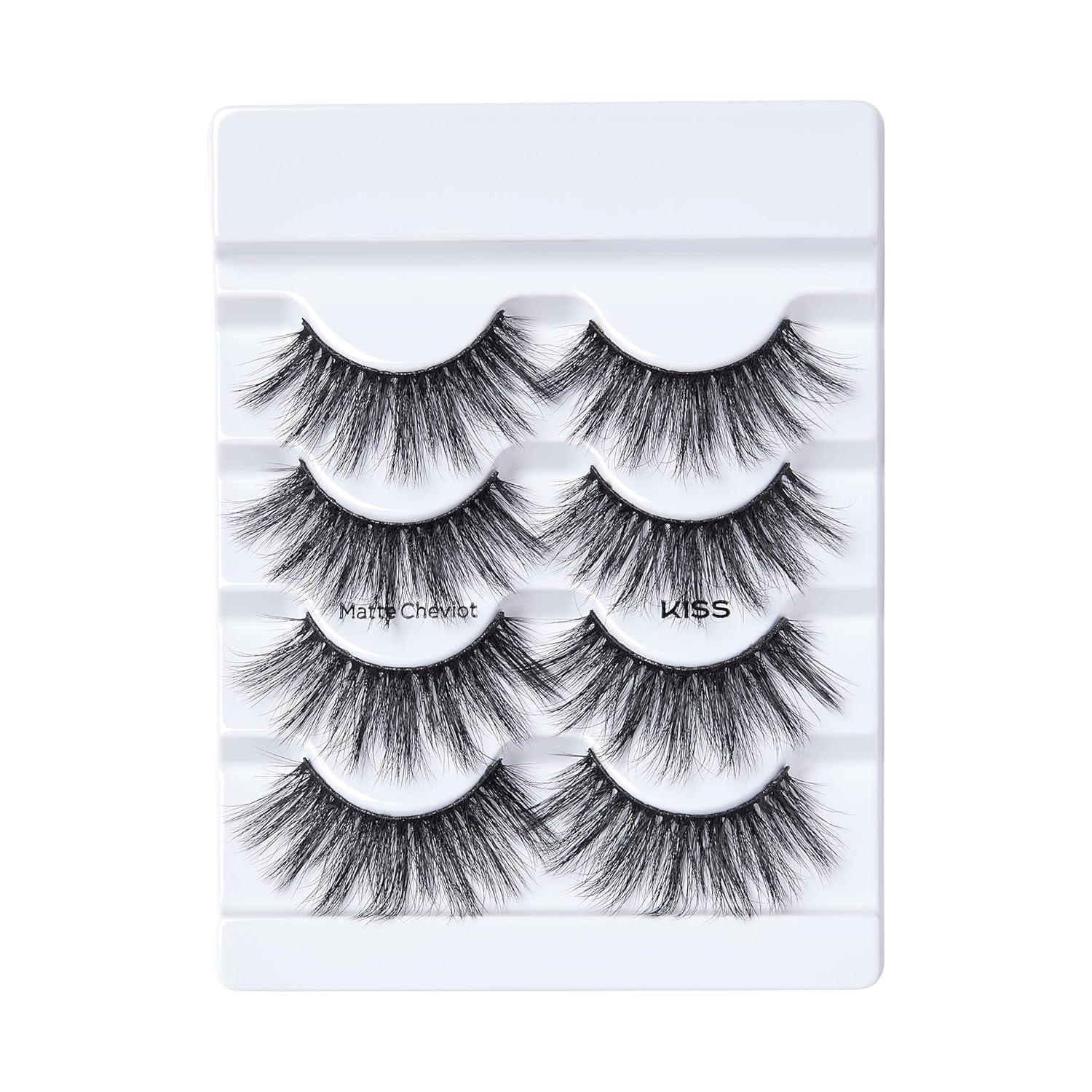 imageKISS Lash Couture 3D Matte False Eyelashes Matte Cheviot 18mm20mm Includes 4 Pairs Of Lashes Contact Lens Friendly Easy to Apply Reusable Strip Lashes Pack of 2