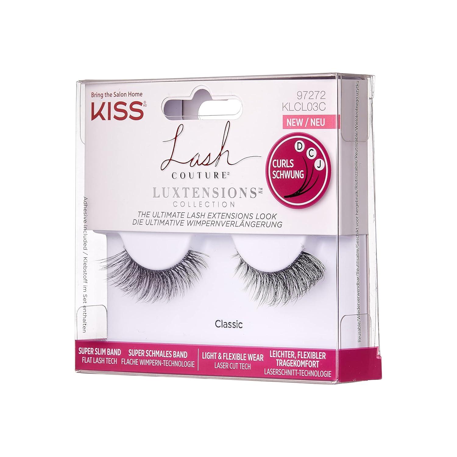 imageKISS Lash Couture LuXtensions Collection 1 Pair of Fake Lashes Classic Light and Flexible FauxMink Eyelash with Super Slim Band includes Lash Glue
