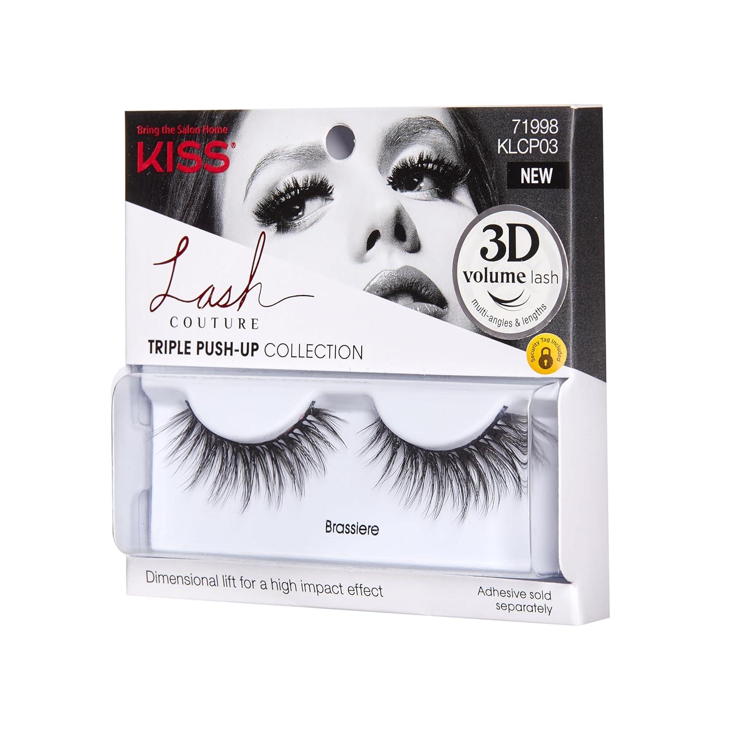imageKISS Lash Couture Triple Push Up Collection 3D Volume False Eyelashes with Triple Design Technology MultiAngles amp Lengths CrueltyFree Contact Lens Friendly and Reusable Style Brassiere 1 Pair