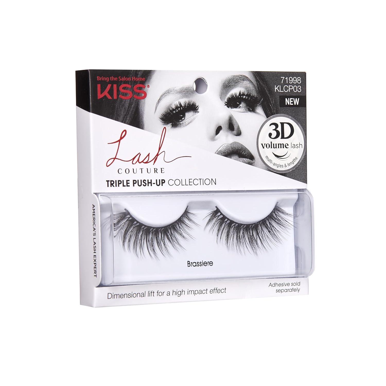 imageKISS Lash Couture Triple Push Up Collection 3D Volume False Eyelashes with Triple Design Technology MultiAngles amp Lengths CrueltyFree Contact Lens Friendly and Reusable Style Brassiere 1 Pair