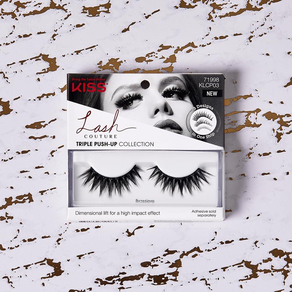 imageKISS Lash Couture Triple Push Up Collection 3D Volume False Eyelashes with Triple Design Technology MultiAngles amp Lengths CrueltyFree Contact Lens Friendly and Reusable Style Brassiere 1 Pair