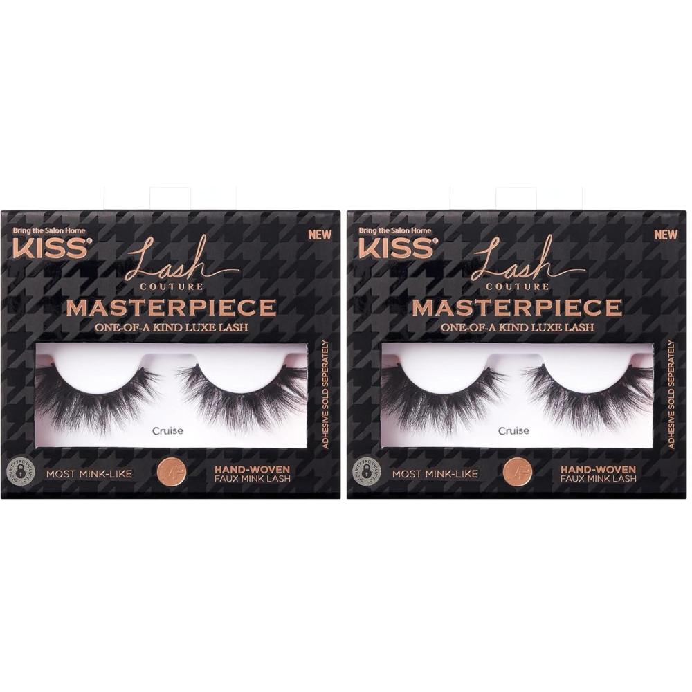 imageKISS Lash Couture Masterpiece False Eyelashes Cruise 12 mm Contact Lens Friendly Easy to Apply HandWoven Faux Mink Reusable Strip Lashes Includes 1 Pair of Lashes Pack of 2
