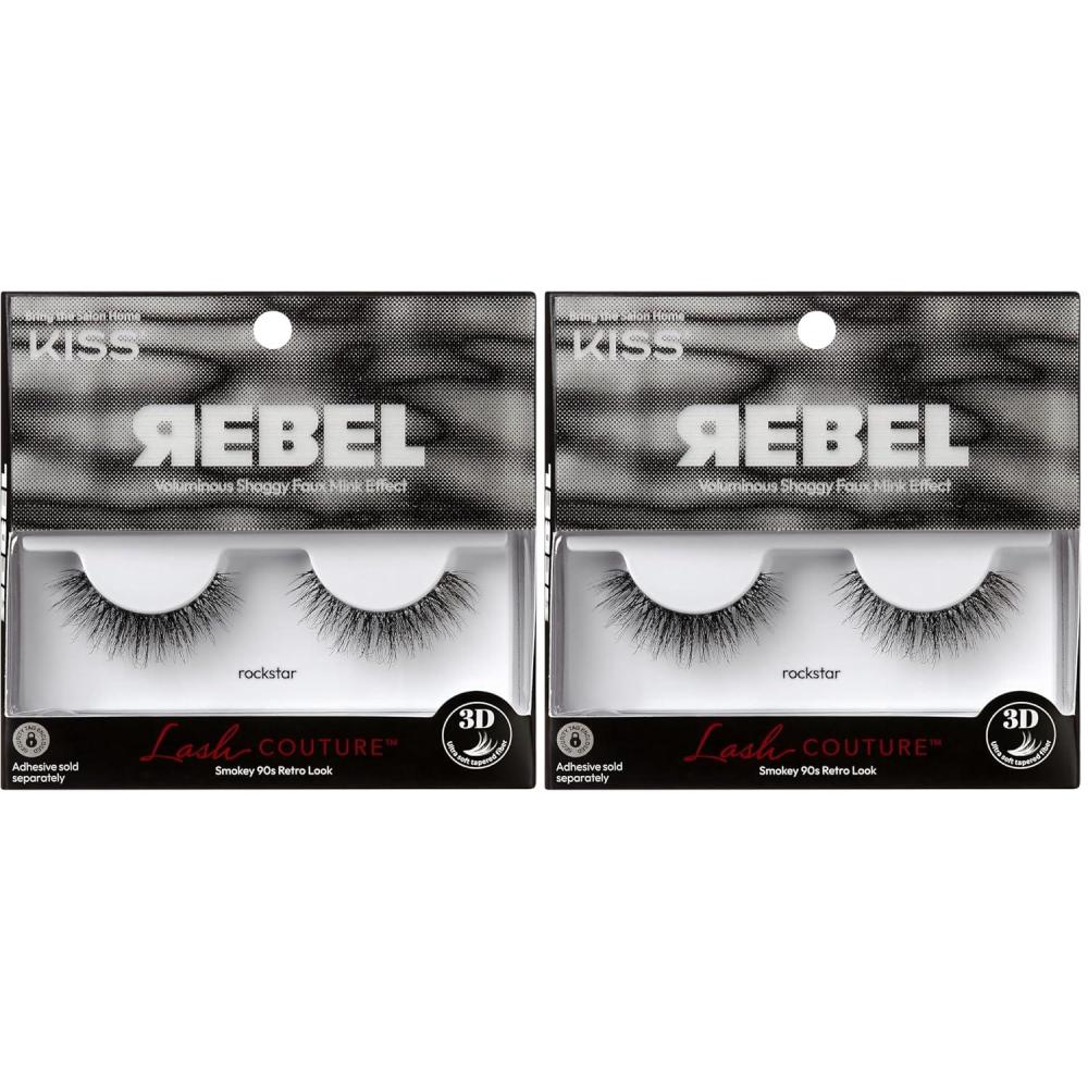 imageKISS Lash Couture Rebel Collection False Eyelashes Main Character 12 mm Includes 1 Pair Of Lash Contact Lens Friendly Easy to Apply Reusable Strip Lashes Pack of 2