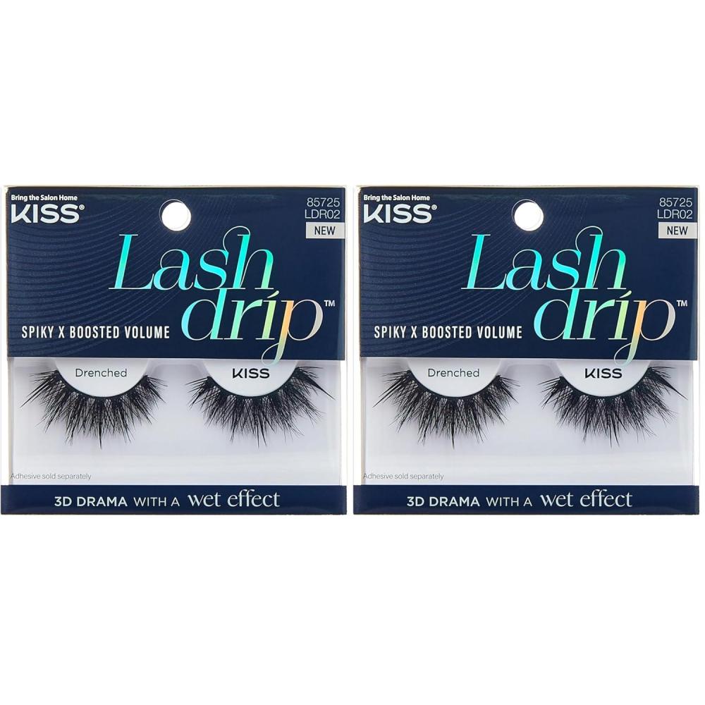 imageKISS Lash Drip False Eyelashes Spiky X Boosted Volume Unique Wet Look Hydrated Effect MultiLength Rewearable Fake Eyelashes Wispy Crisscross Lash Pattern Style Drenched 1 Pair Pack of 21 pair Pack of 2