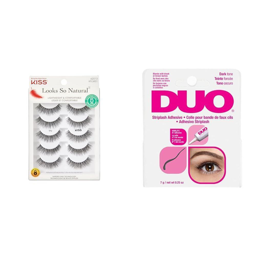 imageKISS Looks So Natural False Eyelashes 12 mm 5 Pairs  Duo Strip Eyelash Adhesive Dark Tone 025 oz