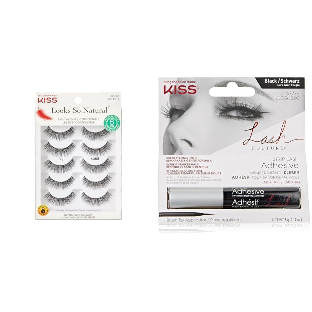 imageKISS Looks So Natural False Eyelashes Shy 12mm 5 Pairs Lash Couture Lash Glue Black Adhesive Strip Lashes