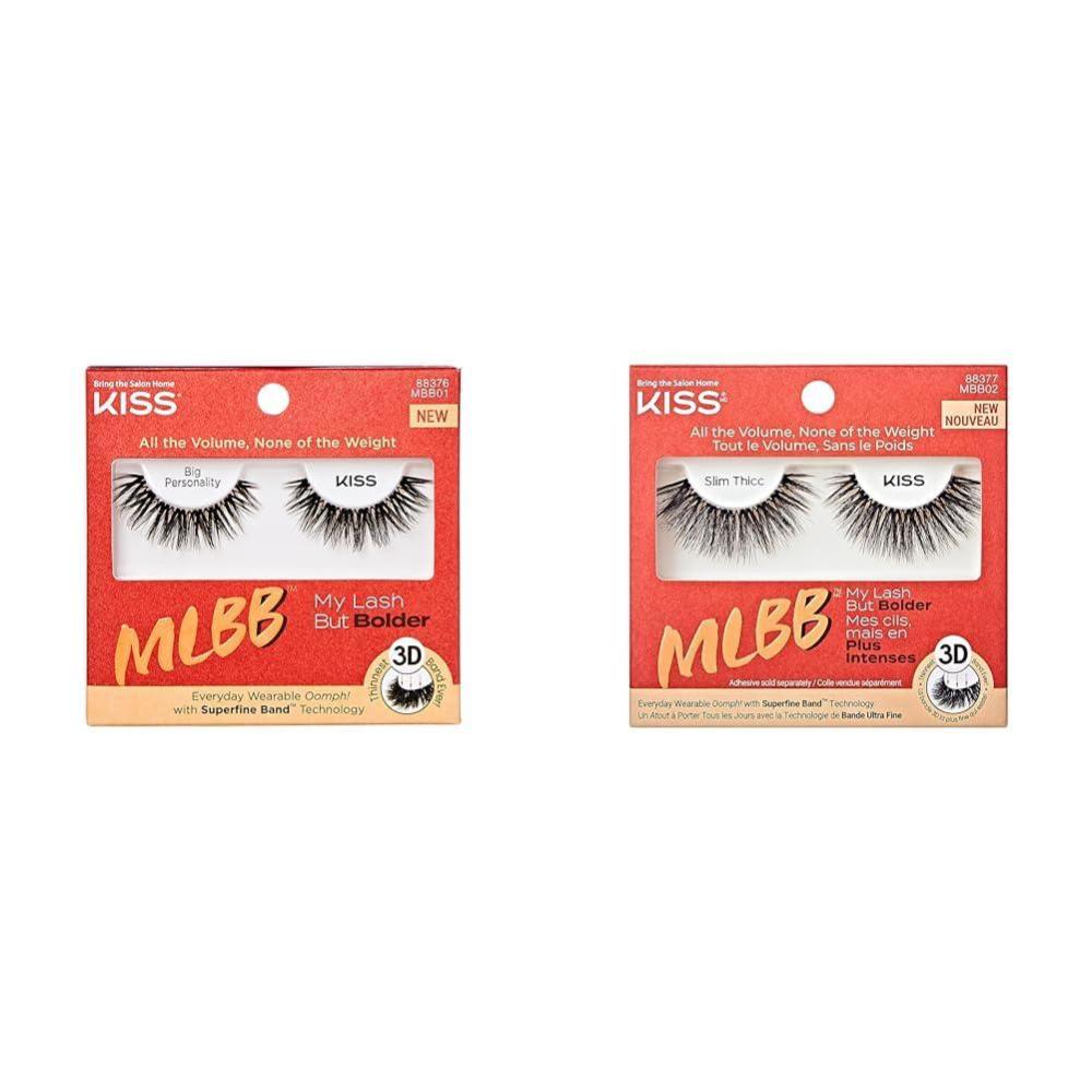 imageKISS My Lash But Bolder False Eyelashes Includes 14 mm amp 16 mm Pairs Big Personality amp Slim Thicc Contact Lens Friendly Reusable Strip Lashes