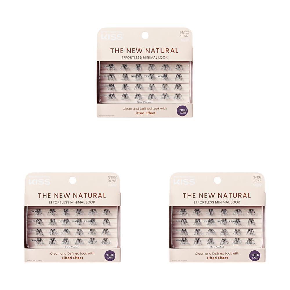 imageKISS The New Natural False Eyelashes Easy to Apply Reusable Fake Lashes Cruelty Free Includes 24 Short amp Medium Length 12mm16mm Natural Volume Trio Lash Clusters Style Noir Pack of 3