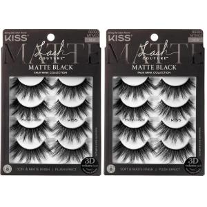 KISS Lash Couture 3D Matte False Eyelashes, Matte Cheviot’, 18mm-20mm, Includes 4 Pairs Of Lashes, Contact Lens Friendly, Easy to Apply, Reusable Strip Lashes (Pack of 2)