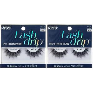 KISS Lash Drip False Eyelashes, Spiky X Boosted Volume, Unique Wet Look Hydrated Effect, Multi-Length Rewearable Fake Eyelashes, Wispy Crisscross Lash Pattern, Style ‘Drenched’, 1 Pair (Pack of 2)(1 pair (Pack of 2))